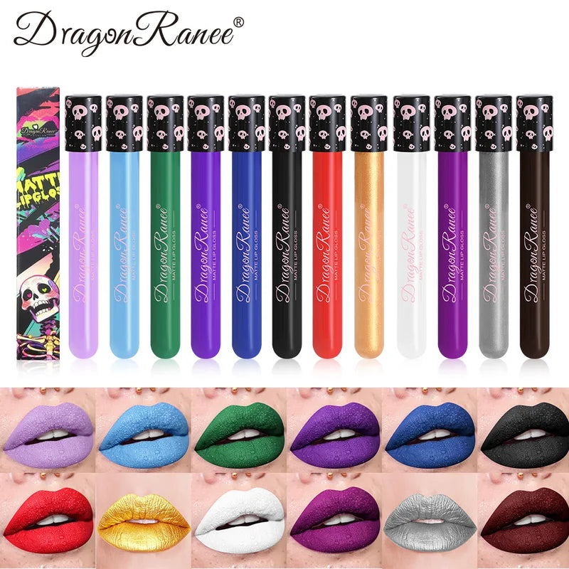 12-Color Halloween Lip Gloss Makeup Set Waterproof Matte Lipstick for Holiday Cosplay