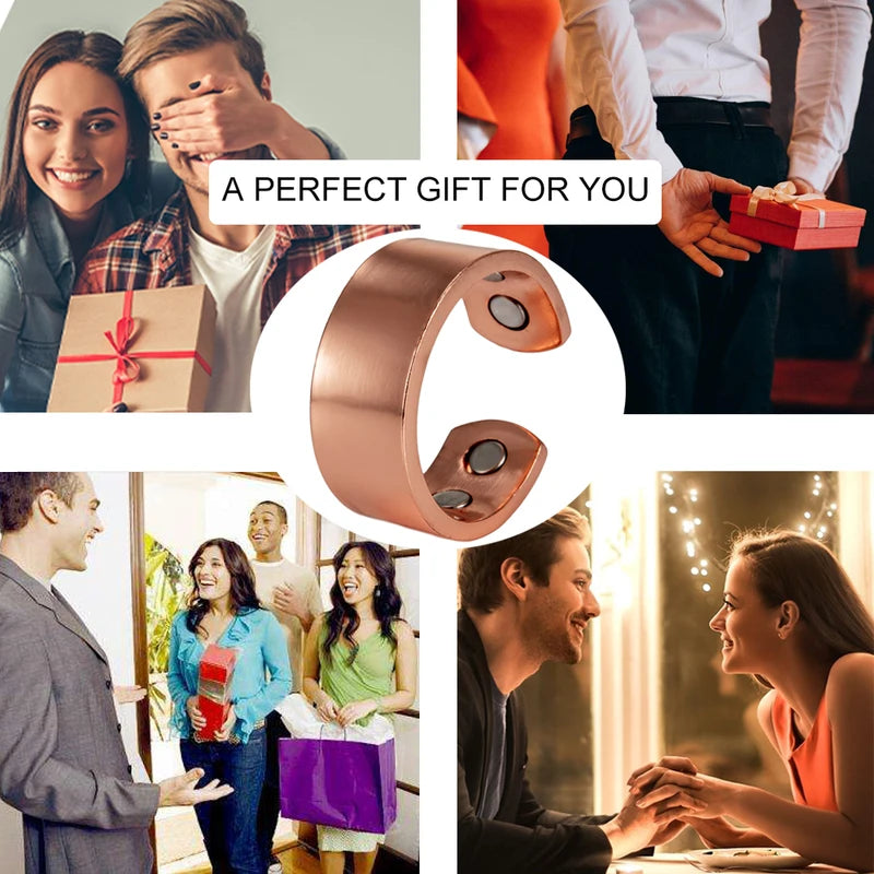 Magnetic Copper Rings Adjustable Open Cuff Jewelry for Pain Relief and Energy Balance