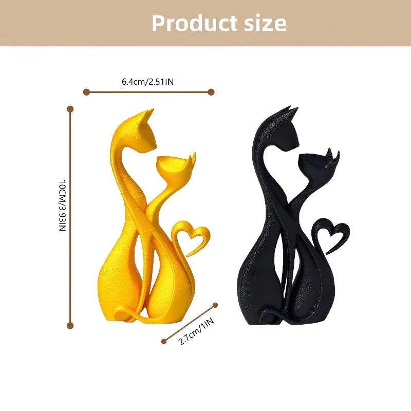 Elegant Cat Sculpture Ornament - Heart-Shaped Retro Home Decor Gift