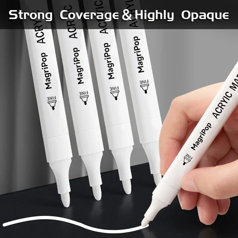 5pcs White Acrylic Markers Permanent Pens for Art & Craft Projects