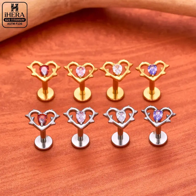 Titanium Body Jewelry Piercing Rings Set with CZ Heart Flower Key Studs