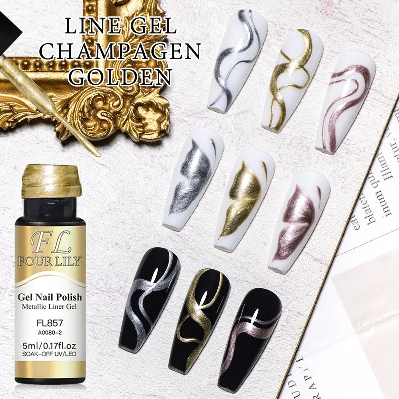 2pcs Metallic Gel Nail Polish Set - 5ml Gold Silver Mirror Mirror Chrome UV LED