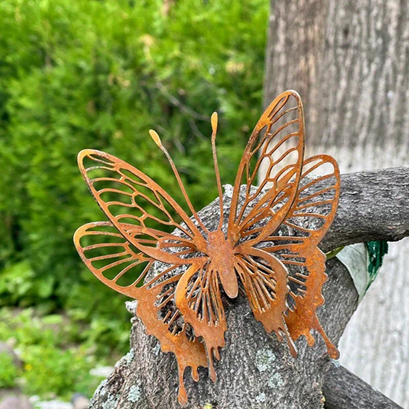 Metal Butterfly Garden Sculpture - Rustic Outdoor & Indoor Yard Decor, Open Wing Design