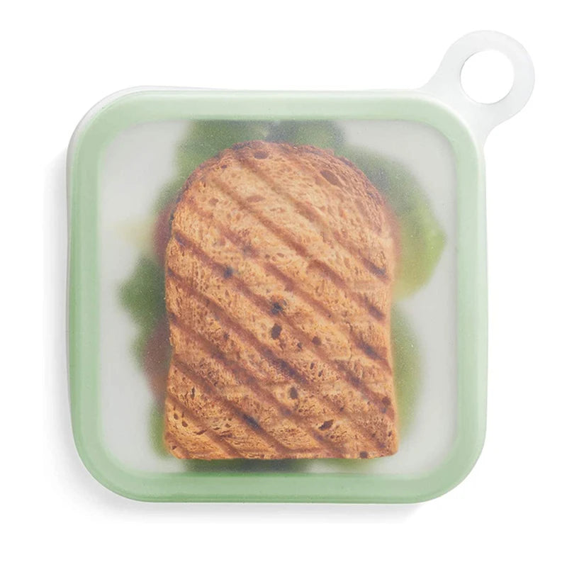 Silicone Sandwich Bento Box with Handle Food Container for Lunch - Reusable, Microwave Safe