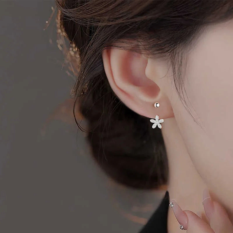 Sterling Silver Flower Stud Earrings for Women Minimalist Jewelry Light Luxury