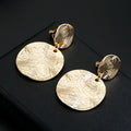 Vintage Metal Textured Round Disc Earrings - Geometric Statement Clip-Ons