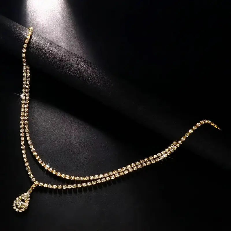 Luxury Rhinestone Double Chain Water Drop Waist Body Jewelry for Women Crystal Belly Chain