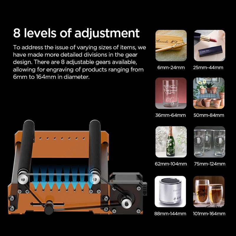 Rotary Roller Y-Axis Engraving System for Cylindrical Objects - 8 Adjustable Levels
