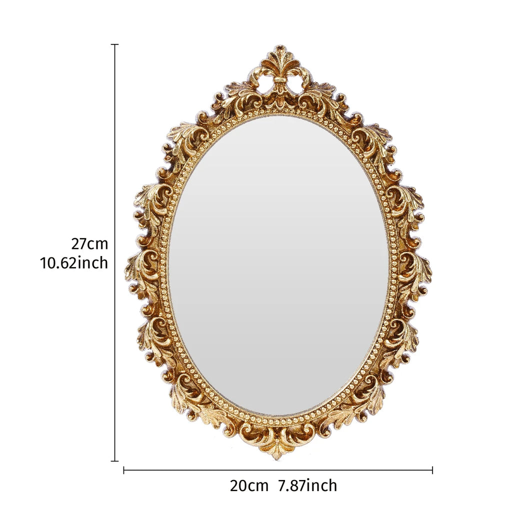 Golden Oval Resin Wall Mirror - Room Decor Hanging Mirror for Bedroom
