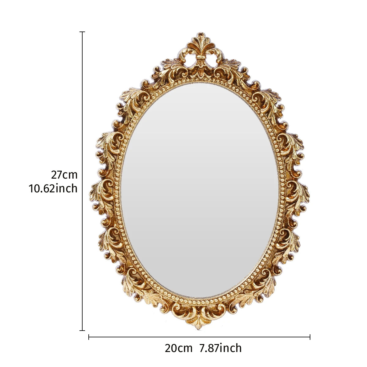 Golden Oval Resin Wall Mirror - Room Decor Hanging Mirror for Bedroom