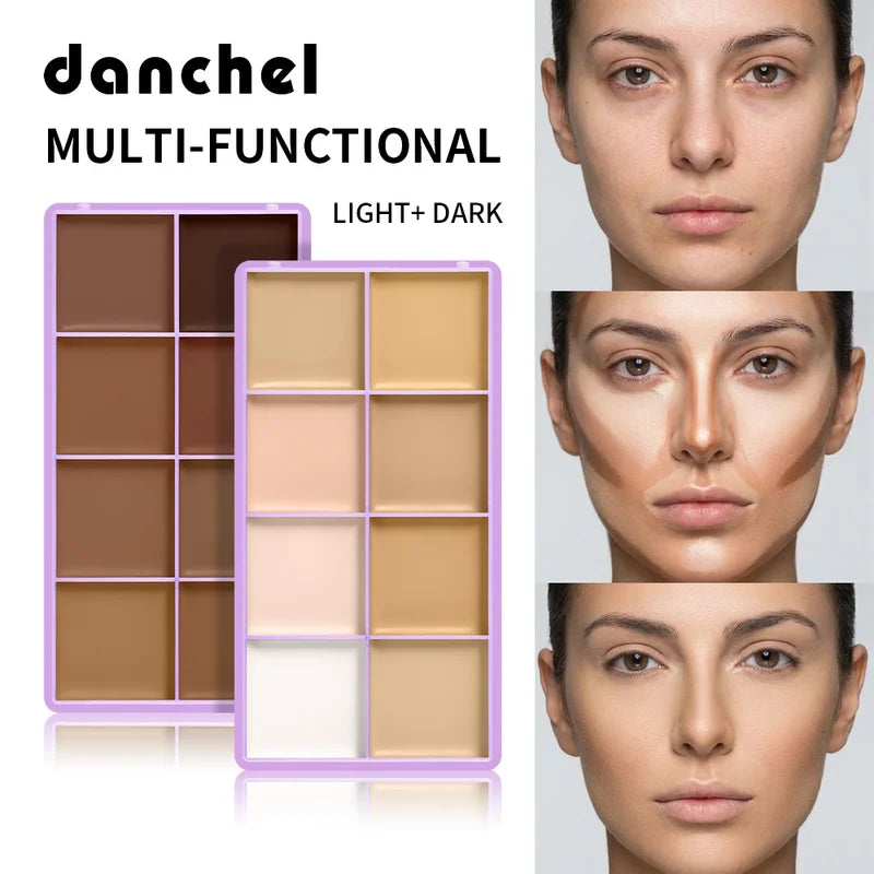 Full Coverage Concealer Palette 8 Shades Waterproof Matte Cream with Brush