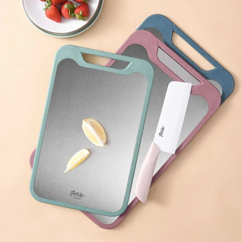 Double-Sided Stainless Steel & Food-Grade PP Cutting Board for Kitchen and Outdoor Use
