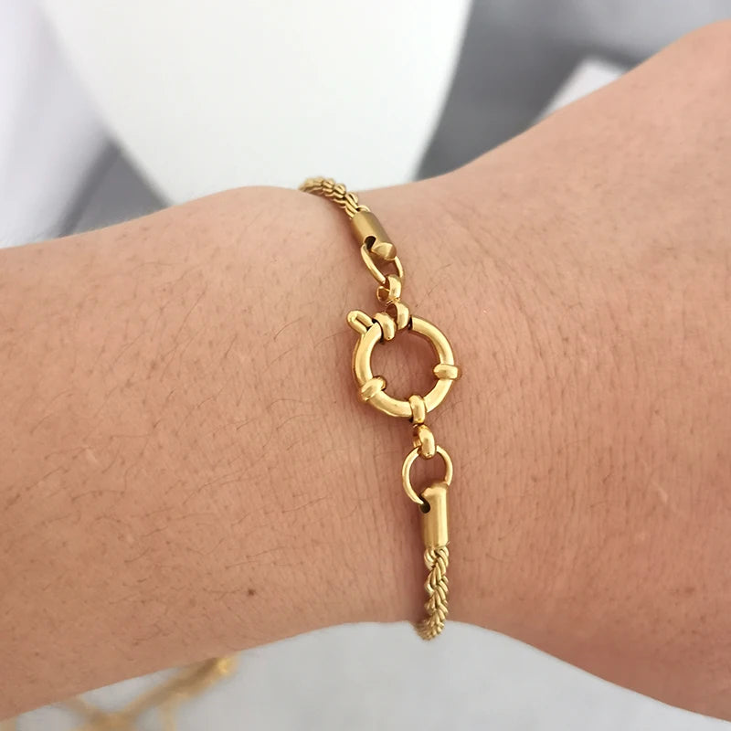Anchor Clasp Bracelet Women Men Stainless Steel Rope Chain Jewelry Gold Silver