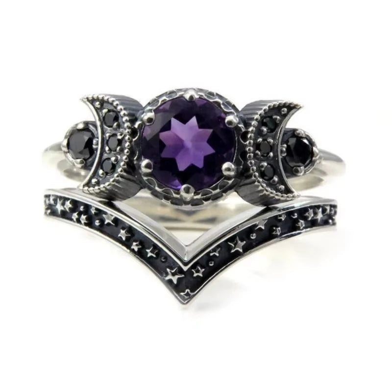 Star Moon Shape Women's Stackable Ring Set - Delicate Islamic Jewelry