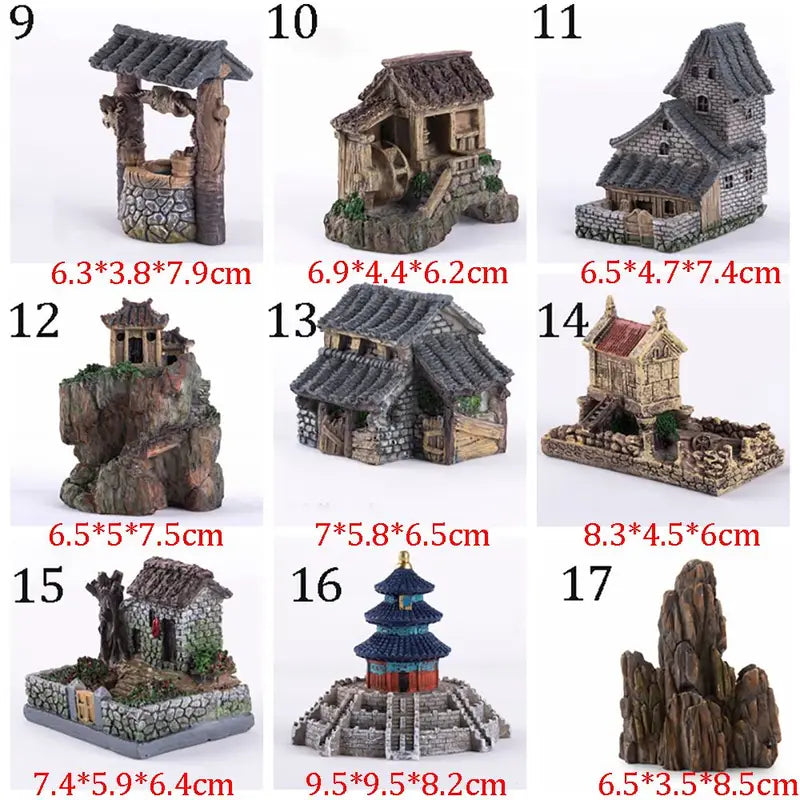 Resin Miniature House Figurines for Home Decor Fairy Garden Bonsai Micro Landscape