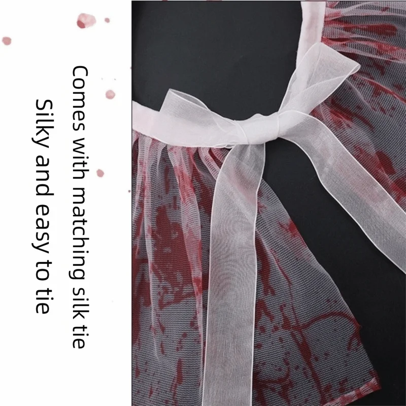 Blood Colored Dress Up Set with Detachable Pleated Ruffles for Costume Play