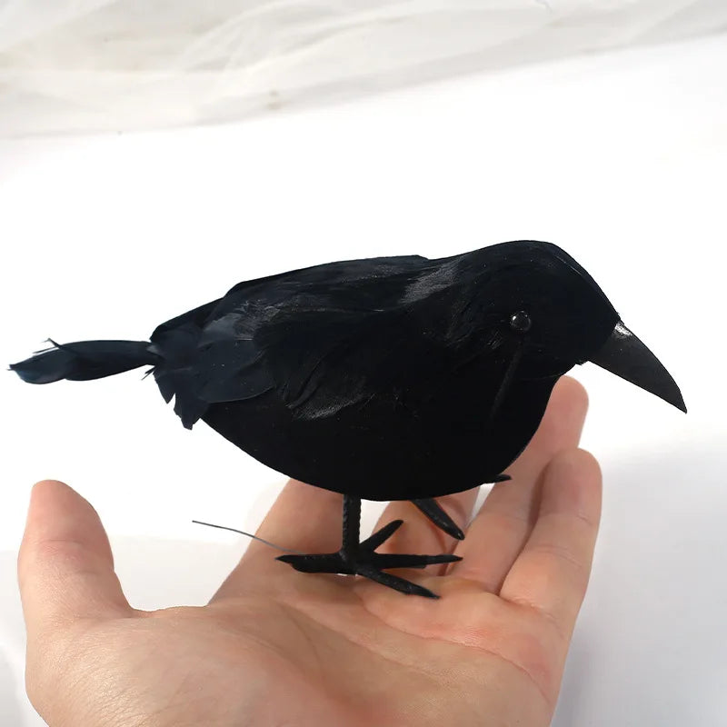 Halloween Crow Decor Plush Animal Figurine for Horror & Garden Decorations