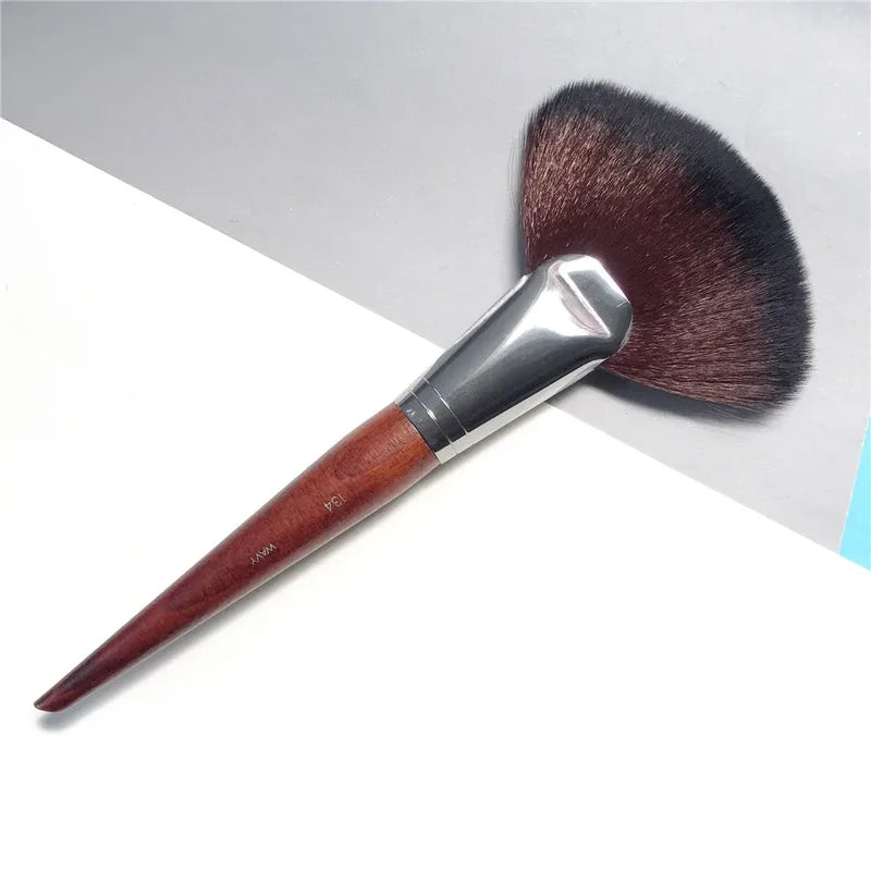 Professional Makeup Brush Set with Fan, Blush & Highlighter Brushes - Multicolor Handles