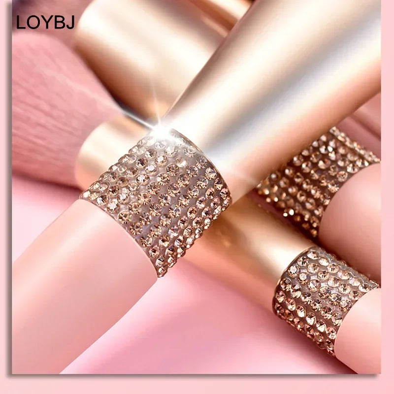 10pcs Diamond Makeup Brush Set - Soft Synthetic Face & Eye Brushes for Cosmetics