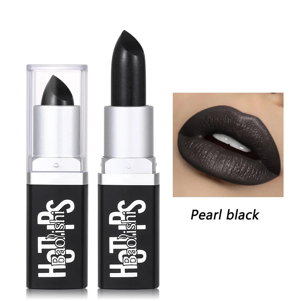 Matte Black Lipstick Makeup - Waterproof, Durable, Halloween Pearl Lip Gloss Stick 1pcs