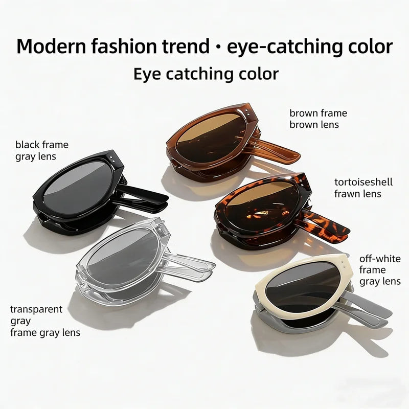 Minimalist Oval Cat-Eye Sunglasses Women's Folding UV Sunshade Accessories
