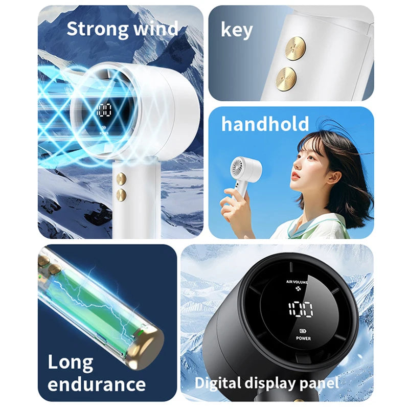 Mini Handheld Fan USB Rechargeable Portable Air Cooler Quiet High-Speed Fan for Travel Outdoor