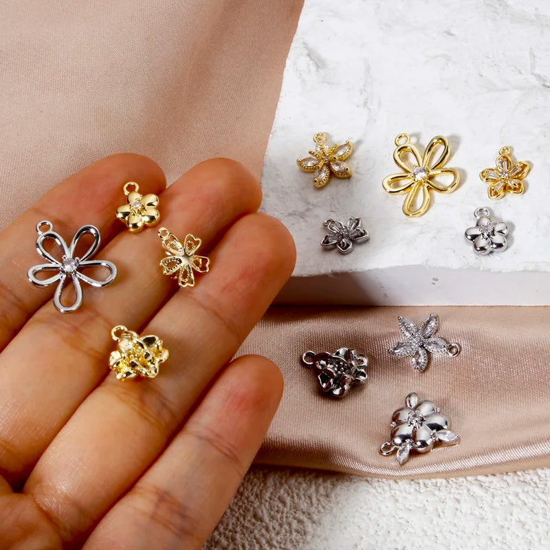 Mini Brass Flower Charms Set for Jewelry Making - Multicolor Pendant Findings