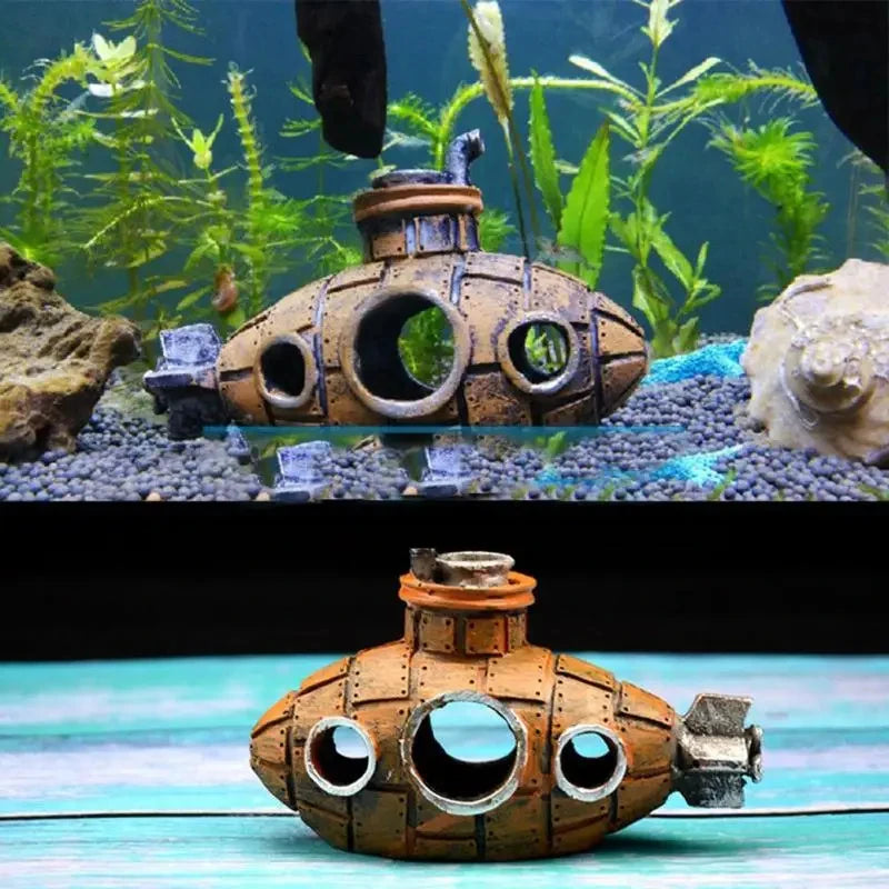 Aquarium Submarine Decoration - Fish Tank Resin Shelter & Landscape Ornament