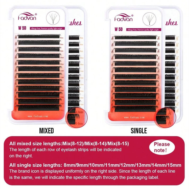 Lightweight 5D W-Shaped Faux Mink Eyelash Extensions - Premade Volume Fans