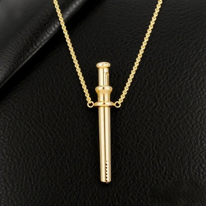 Stress Relief Meditation Necklace with Whistle Stainless Steel Pendant & Chain