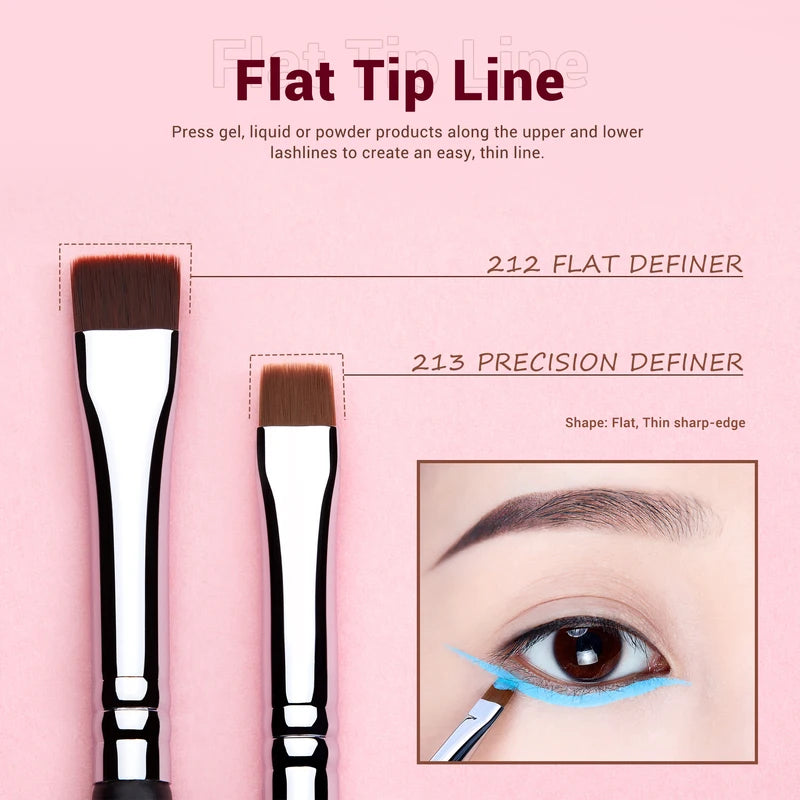 Professional Eyeliner Brush Set - 11 Pcs Fine, Angled, Flat, Waterline for Makeup Artists
