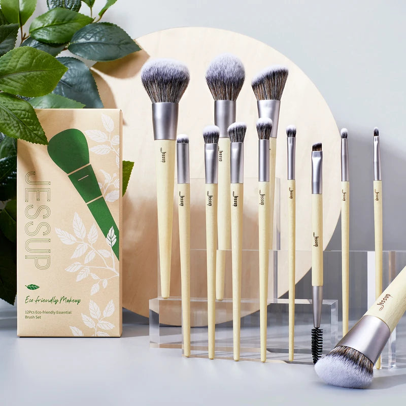 Vegan Makeup Brush Set 12PCS - Synthetic Foundation Eye Blending Face