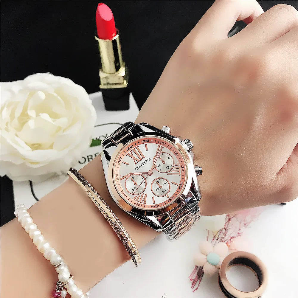 Women's Luxury Rose Gold Quartz Watch with Stainless Steel Bracelet - Multiple Colors