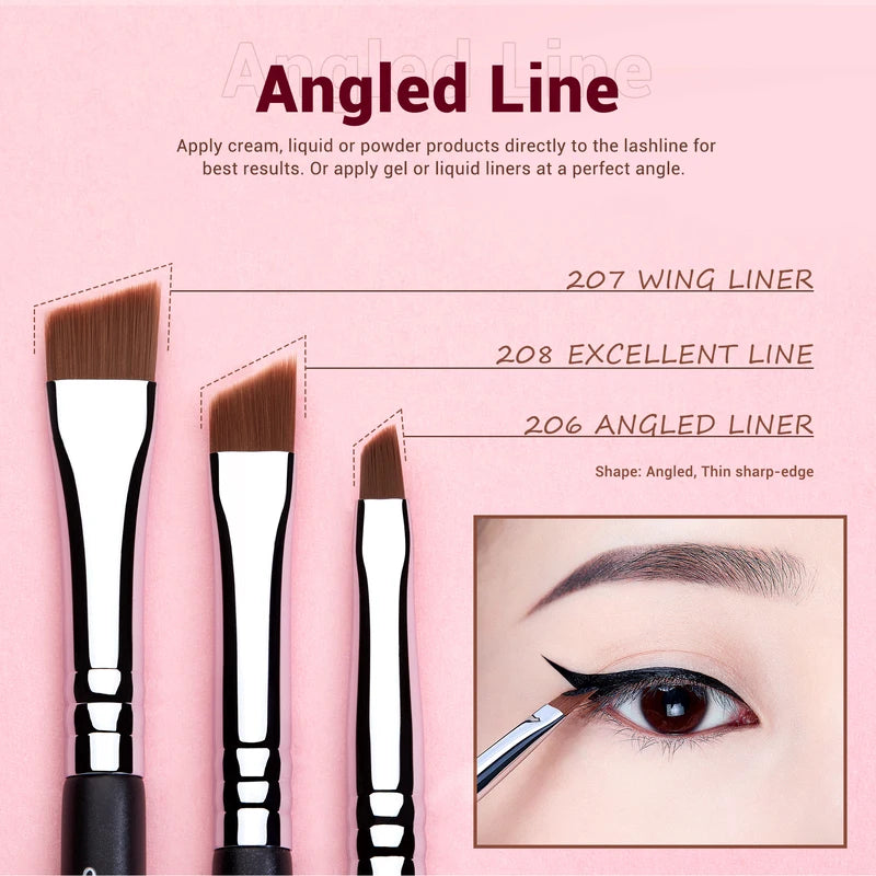 Professional Eyeliner Brush Set - 11 Pcs Fine, Angled, Flat, Waterline for Makeup Artists