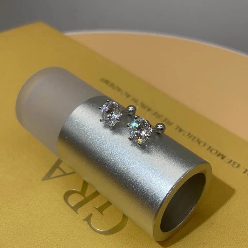Sterling Silver Moissanite Stud Earrings 18K White Gold Plated D VVS1 Round Cut Lab Diamond