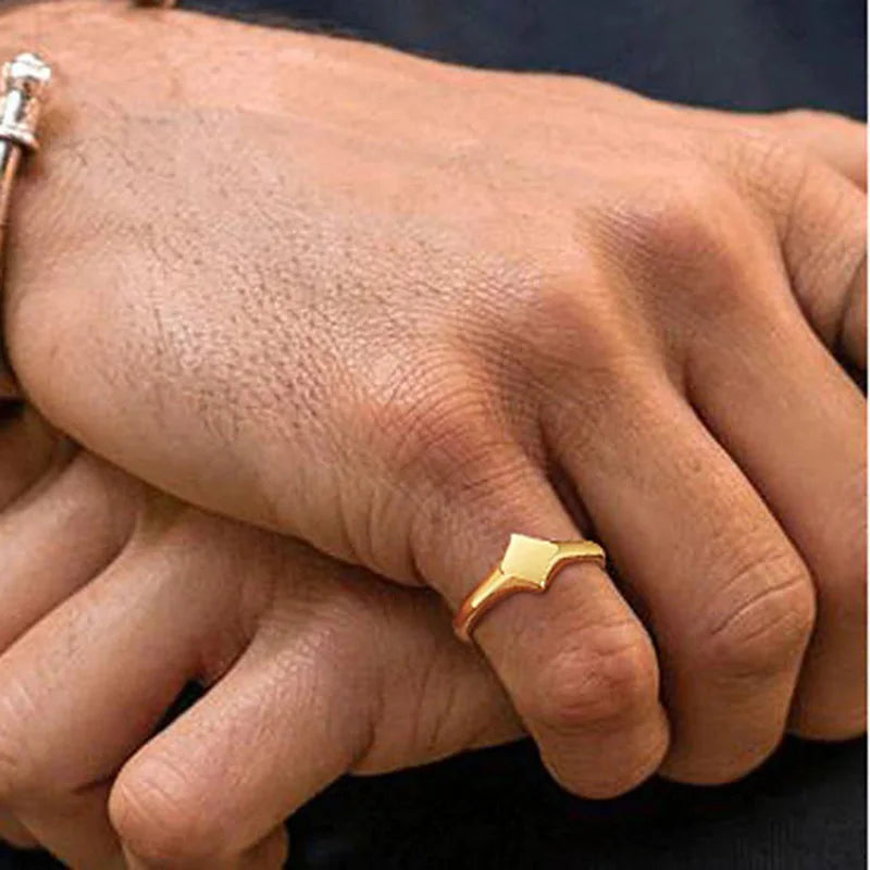 Elegant Signet Pinky Ring Stainless Steel Floral-Inspired Unisex Jewelry