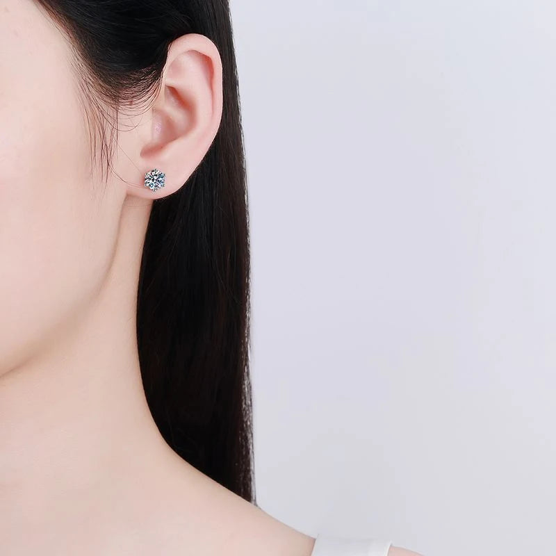 Sterling Silver Moissanite Stud Earrings 18K White Gold Plated D VVS1 Round Cut Lab Diamond