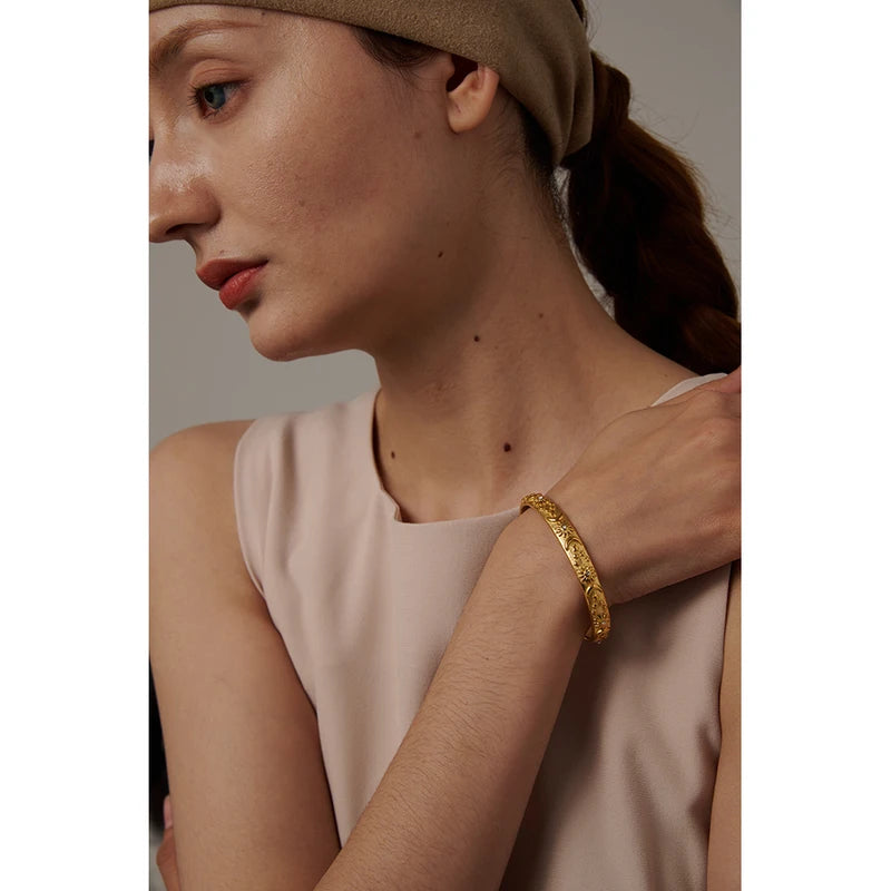 Golden Moon Star Sun Metal Bangle Bracelet for Women - Stylish Open Wrist Accessory