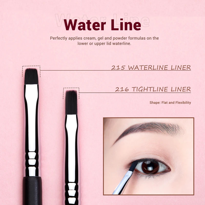 Professional Eyeliner Brush Set - 11 Pcs Fine, Angled, Flat, Waterline for Makeup Artists
