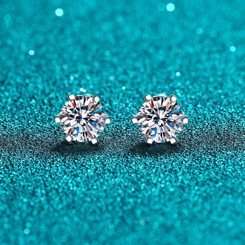 Sterling Silver Moissanite Stud Earrings 18K White Gold Plated D VVS1 Round Cut Lab Diamond