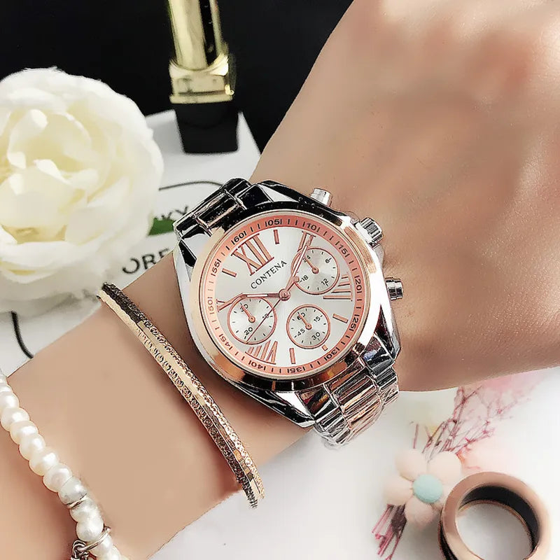 Women's Luxury Rose Gold Quartz Watch with Stainless Steel Bracelet - Multiple Colors