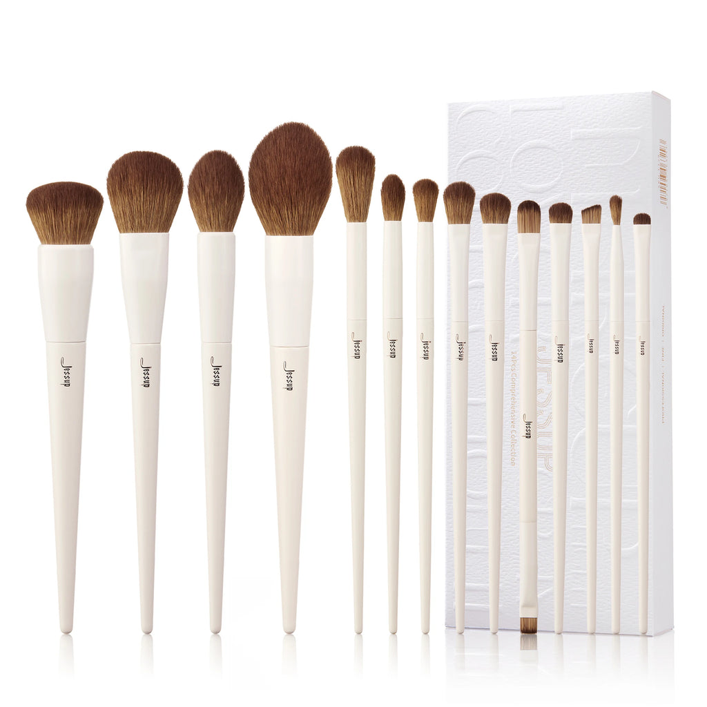 14-Piece Professional Makeup Brush Set - Vegan Synthetic Face & Eye Brushes