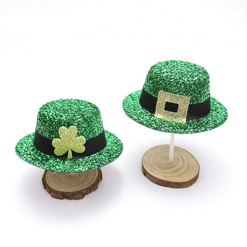 St. Patrick's Day Mini Clover Hat Hair Clip - Festive Irish Green Hairpin