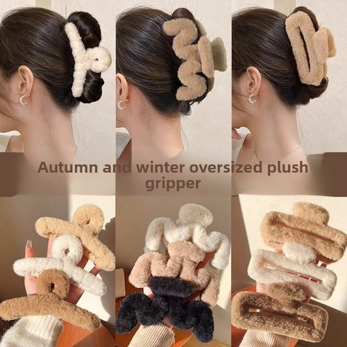 Handmade Plush Hair Clip Soft Faux Fur Claw Clip for Thick Hair Accessories