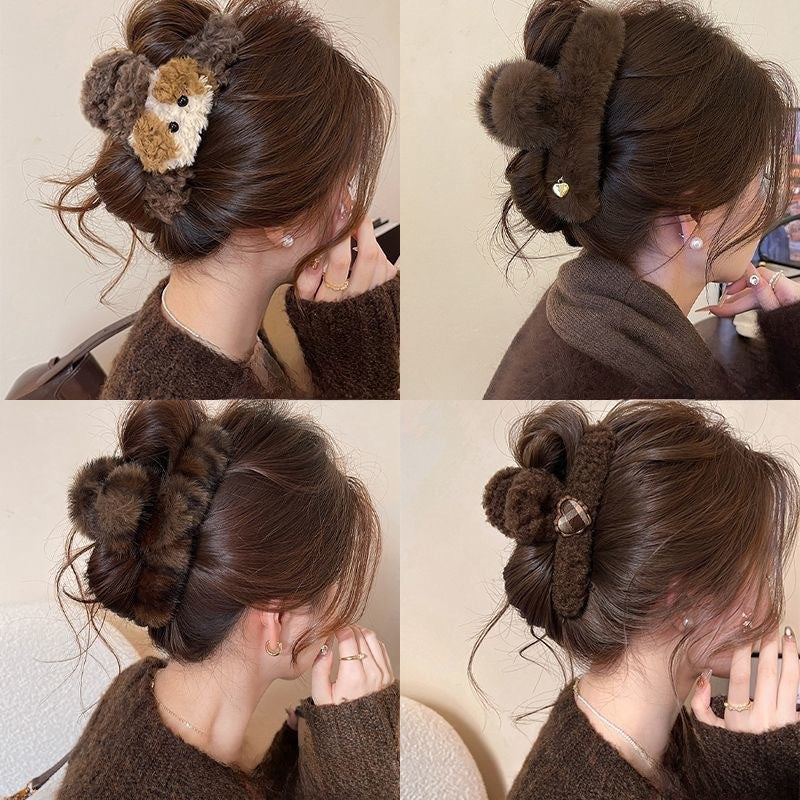 Soft Plush Bow Hair Clip - Elegant Winter Hair Accessory for All Hairstyles