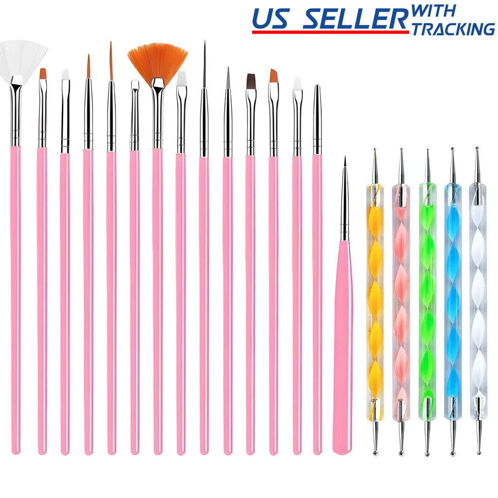 20-Piece Nail Art Brush and Dotting Tools Set for Professional & DIY Designs