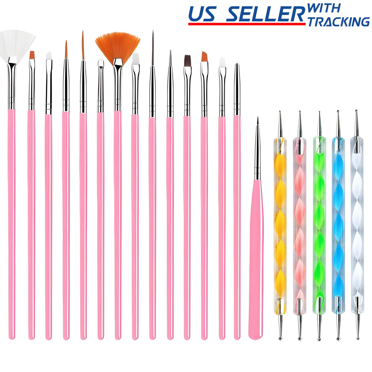 20-Piece Nail Art Brush and Dotting Tools Set for Professional & DIY Designs