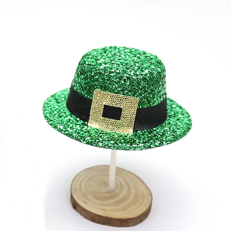 St. Patrick's Day Mini Clover Hat Hair Clip - Festive Irish Green Hairpin