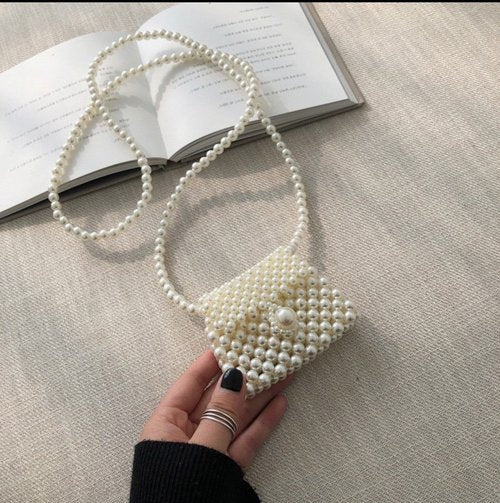 Handwoven Pearl Crossbody Bag - Vintage Round Woven Mini Handheld Purse