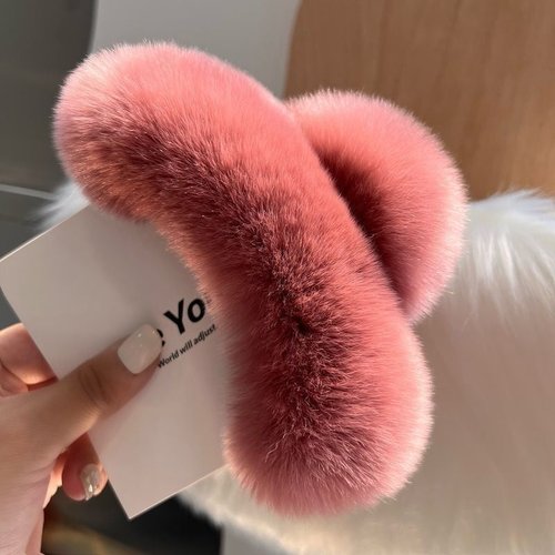 Handmade Rex Rabbit Fur Hair Claw Clip - Soft Plush Back Head Grip Accessory